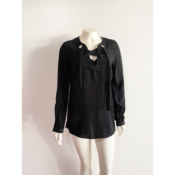 Etcetera Black Lace Up Front Blouse Size 4 - Picture 1 of 6